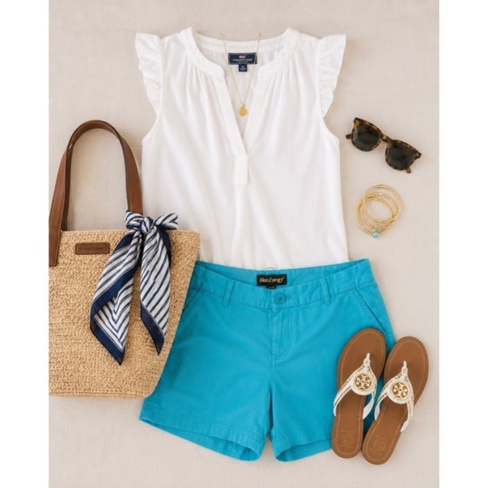 Like An Angel Turquoise Blue Chino Shorts Women XL Stretch Rayon Blend‎ Casual